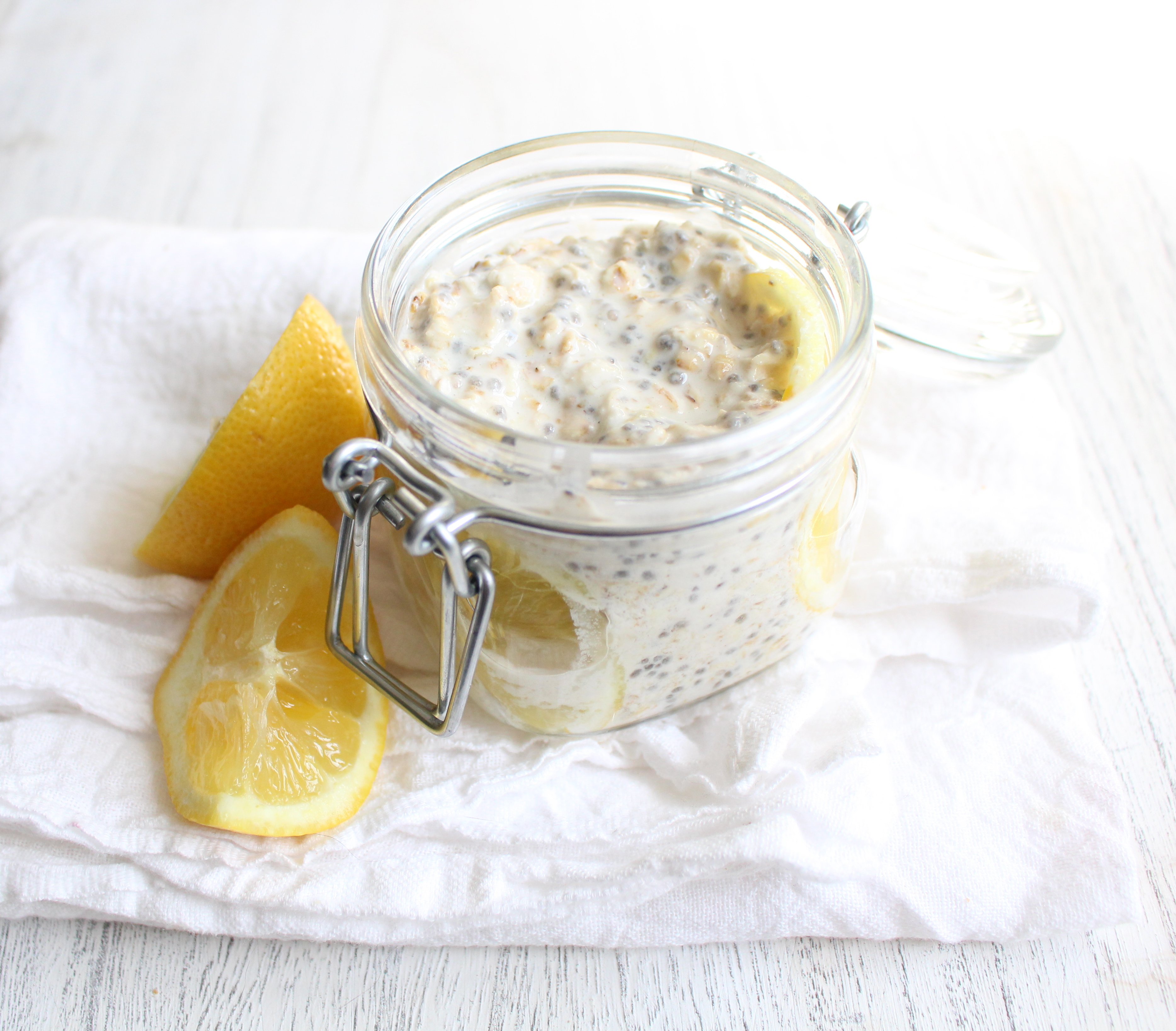 Lemon "Poppy" Overnight Oats - just like your favorite muffin! A healthy breakfast you can throw together in less than 5 minutes the night before and grab and go in the AM!