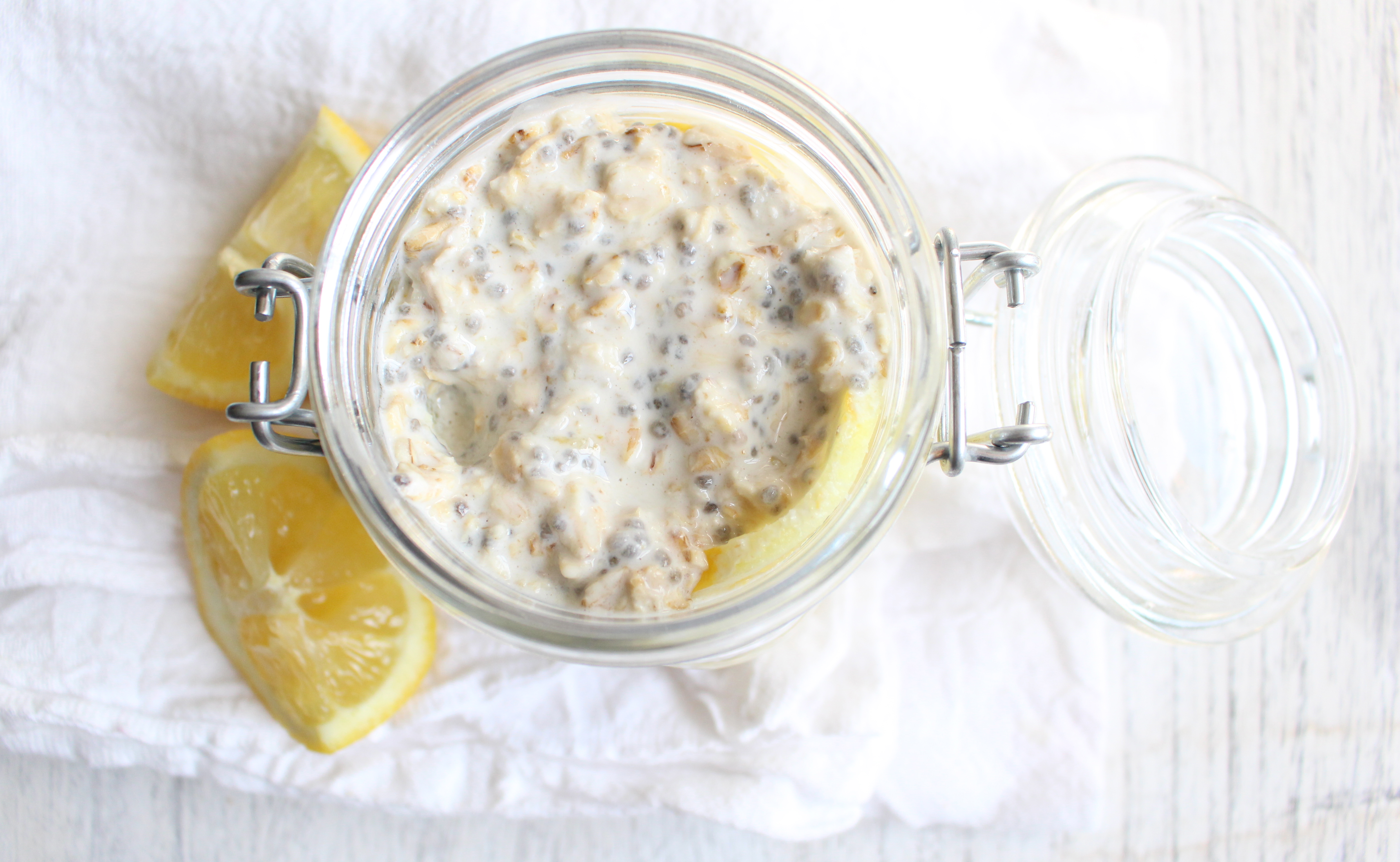 Lemon "Poppy" Overnight Oats - just like your favorite muffin! A healthy breakfast you can throw together in less than 5 minutes the night before and grab and go in the AM!