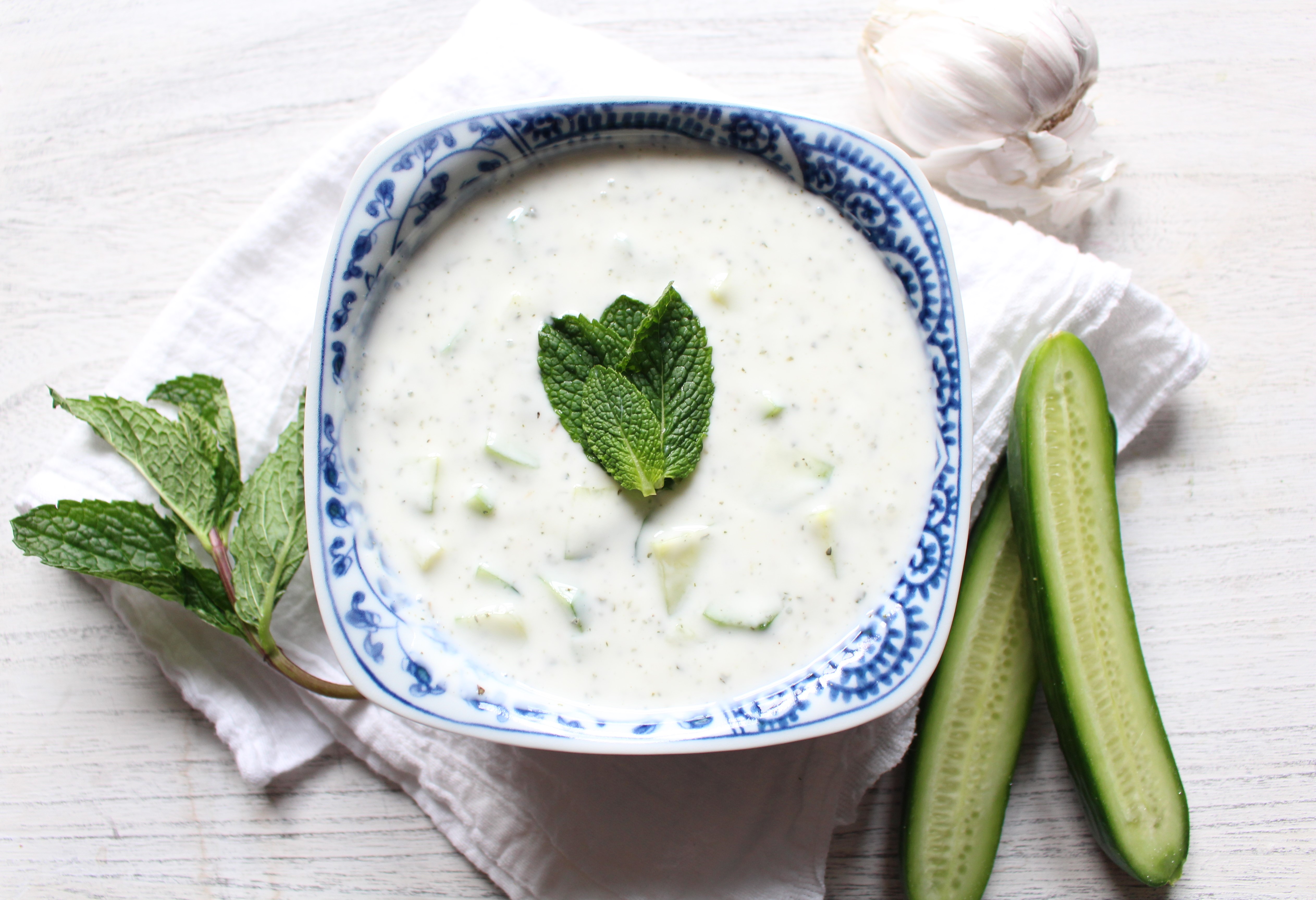 Cool and refreshing cucumber and mint yogurt sauce. The Middle Eastern version of tzatziki, this sauce is great on grilled veggies, meat, or fish or on lentils - or by itself!