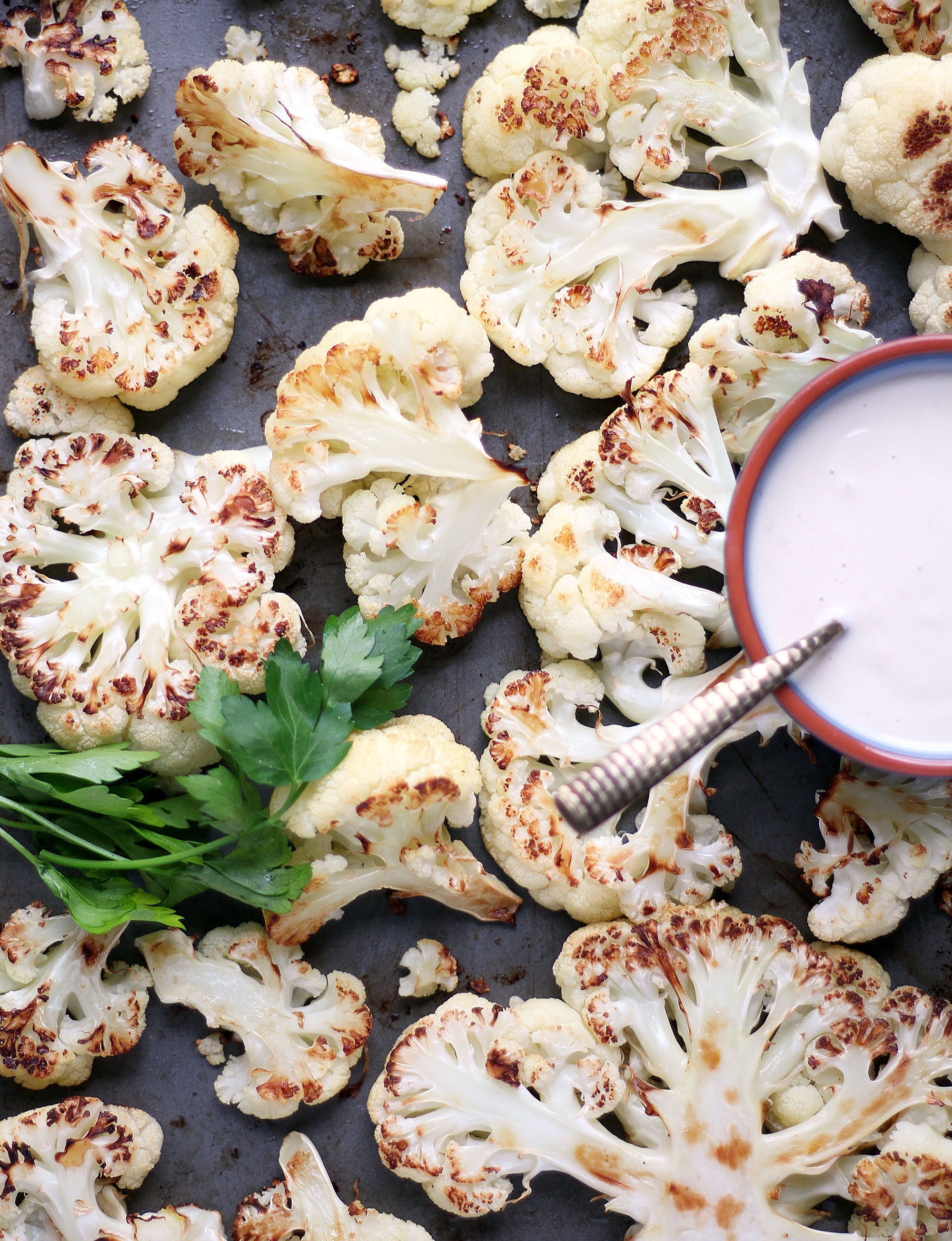 Roasted Caulliflower with a Lemon Garlic Tahini Sauce