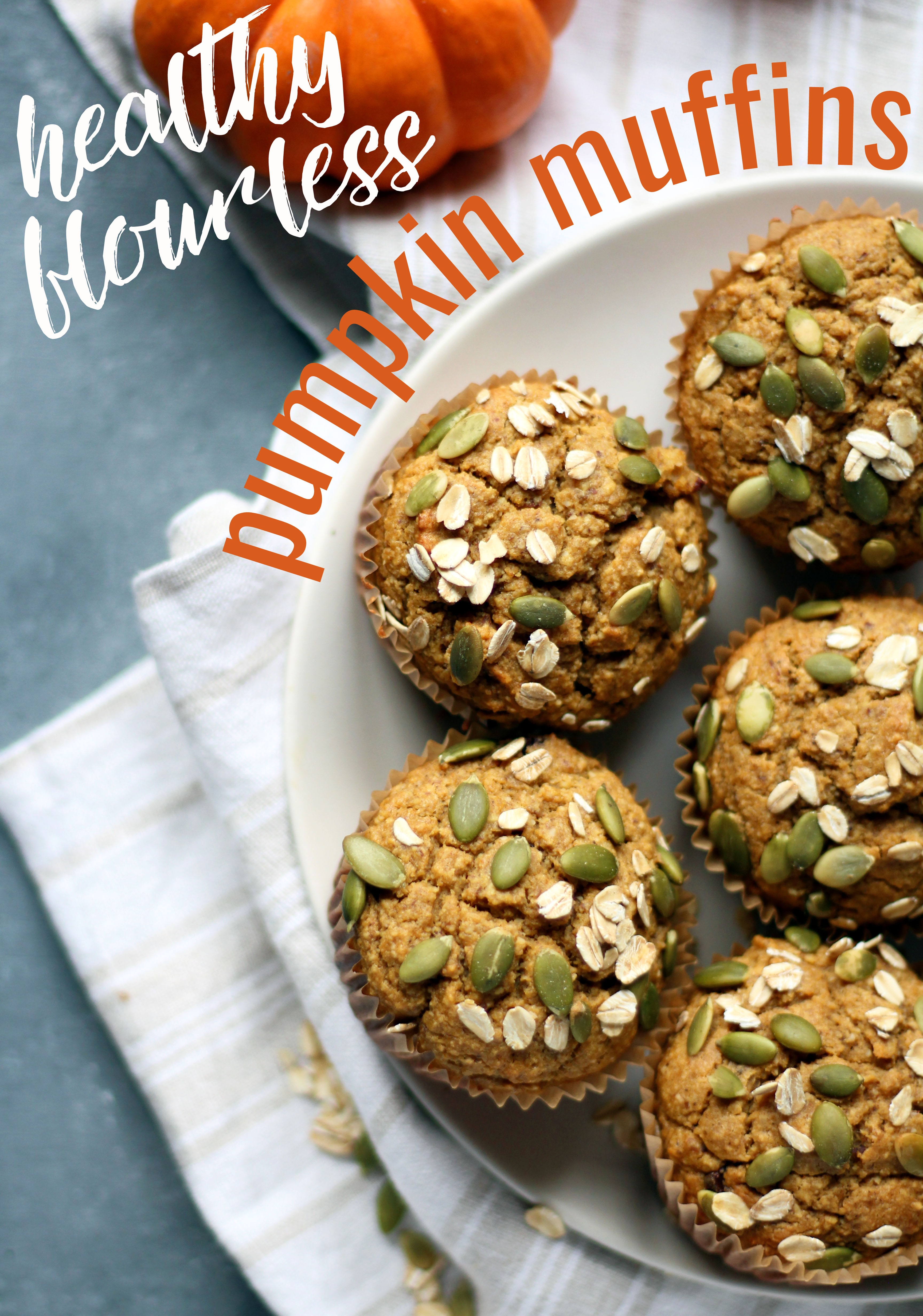 Healthy Flourless Pumpkin Muffins - a hearty and light muffin that's perfect with your morning cup of coffee!
