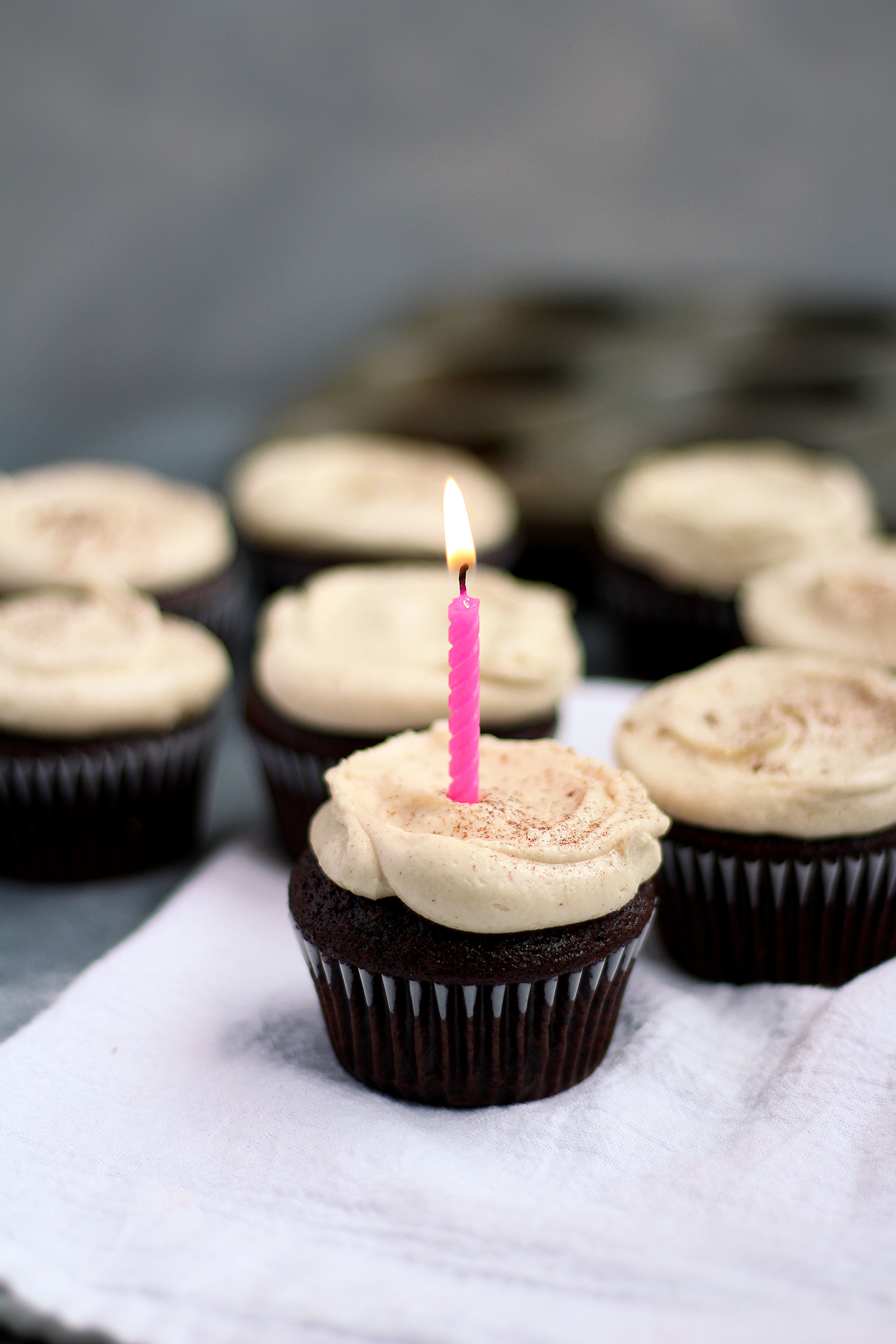 Chocolate Cupcakes with Tahini Buttercream Frosting