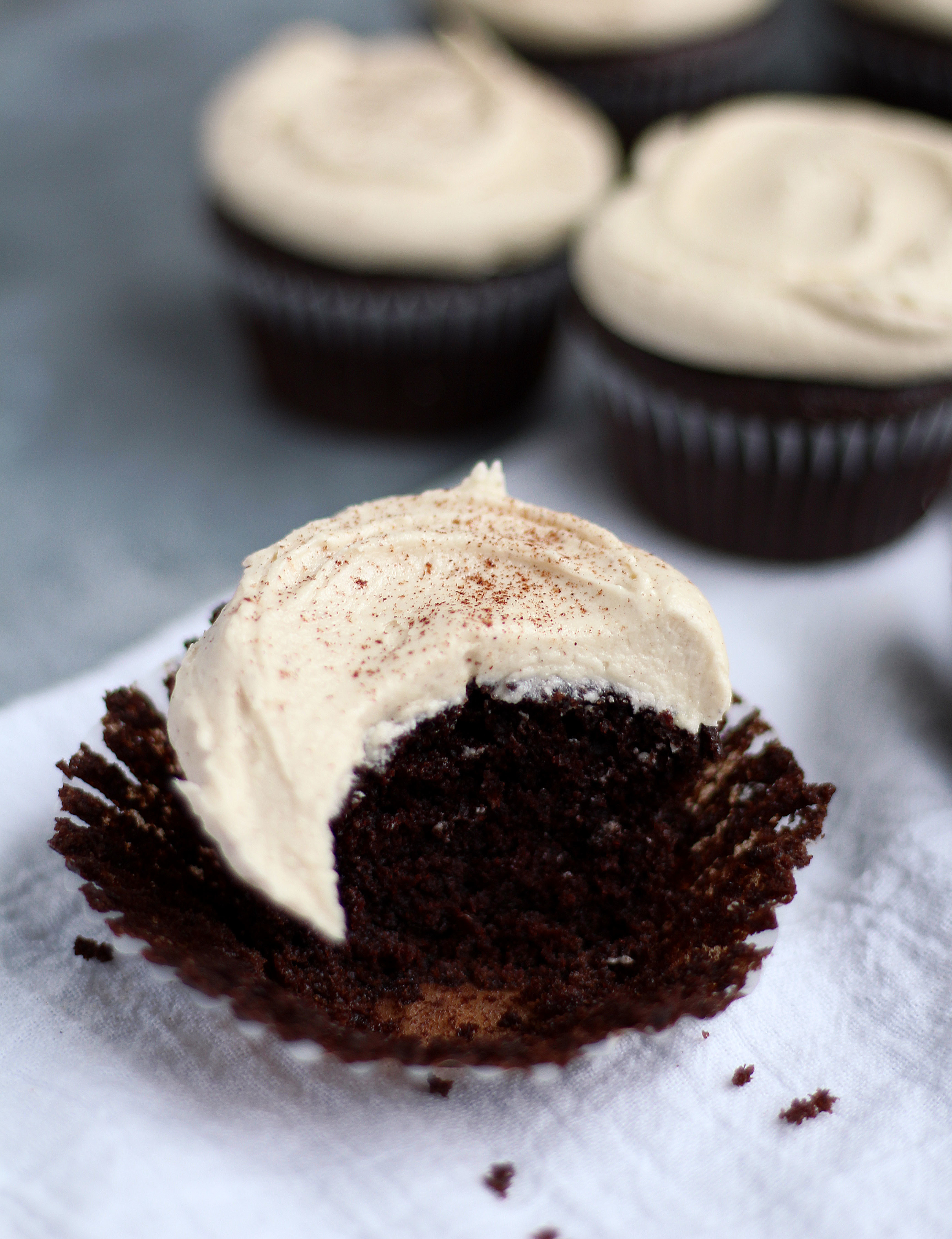 Chocolate Cupcakes with Tahini Buttercream Frosting