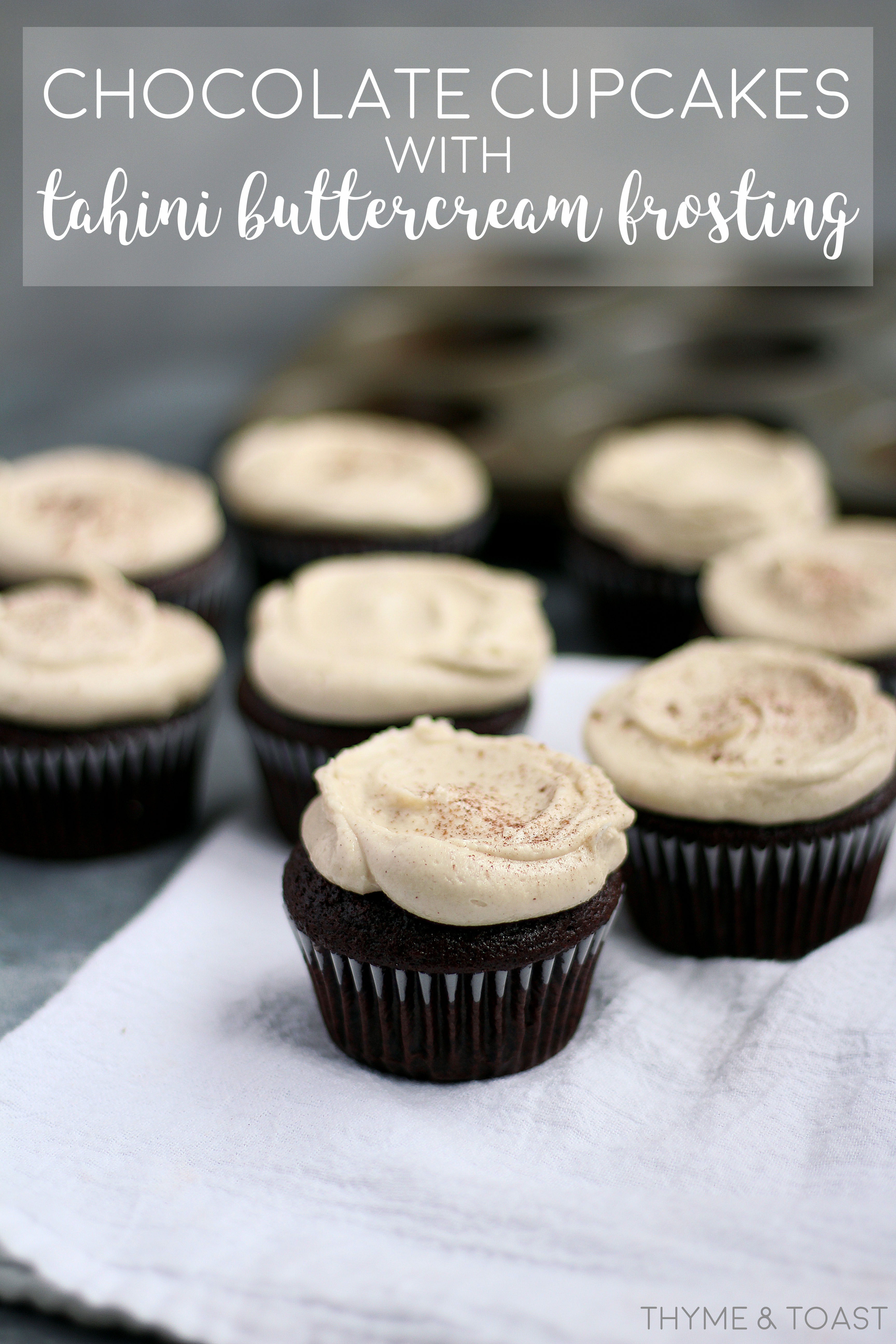 Chocolate Cupcakes with Tahini Buttercream Frosting