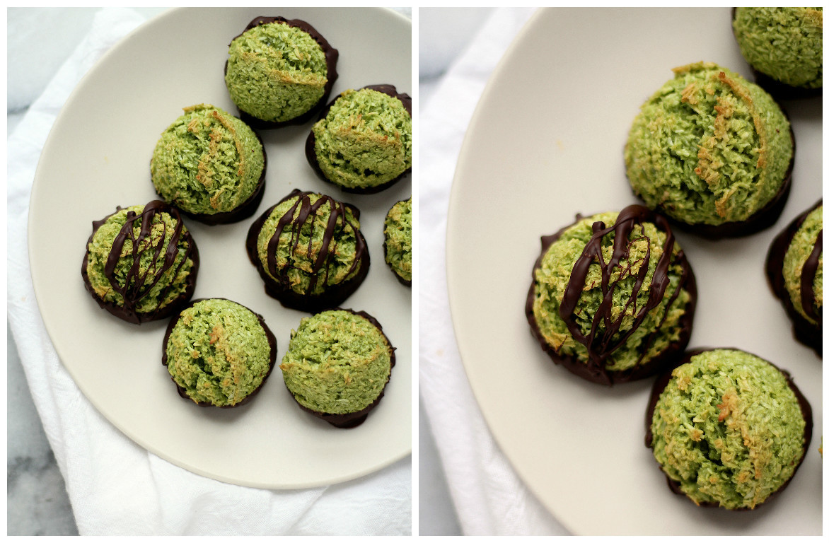 Chocolate Dipped Matcha Macaroons