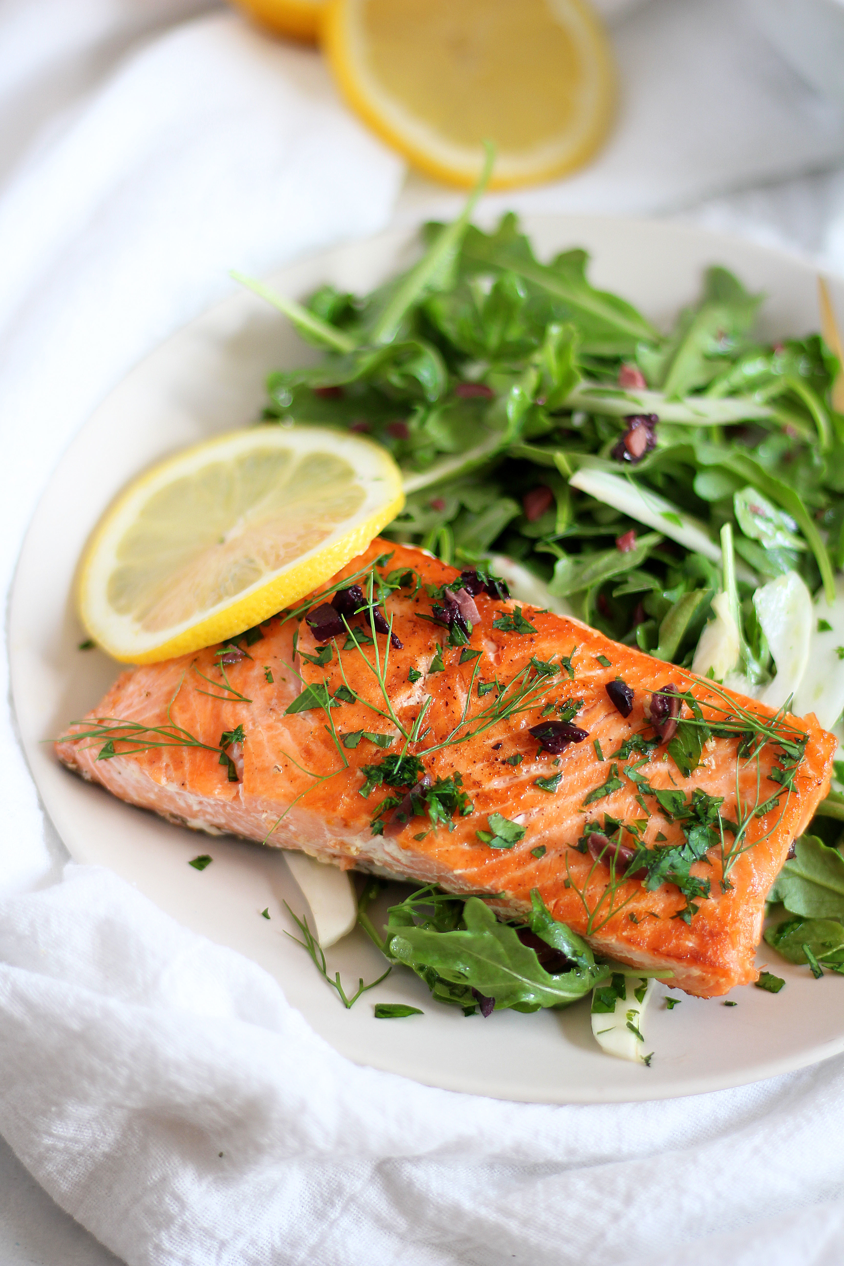 Seared Salmon with Fennel Arugula Salad