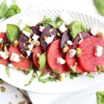 Roasted Beet and Watermelon Salad with feta, basil, and pistachios - the perfect refreshing summer salad!