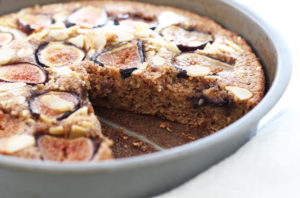 Fig and almond snacking cake - dairy-free and sweetened with honey and free of refined sugars, this cake makes a great snack or breakfast!