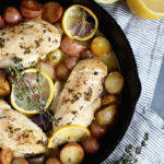 One-Skillet Garlic Lemon Chicken with Baby Potatoes - an easy and delicious weeknight meal!